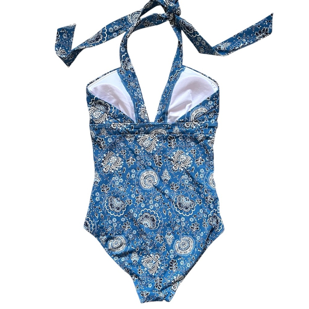Boden Blue Paisley Ithaca Halter One Piece Bathing Suit 4L - Picture 3 of 5